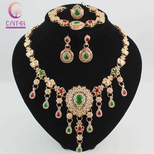 Set di gioielli per le donne Accessori da sposa Perline africane Regalo per feste Set di ciondoli in zirconi di cristallo color oro H1022