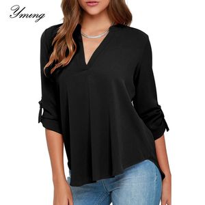 Plus Size Blouse Women Long Sleeve V-Neck Vintage Tops Casual Large White Chiffon Blouses Shirts Blusas Tunic Women's &