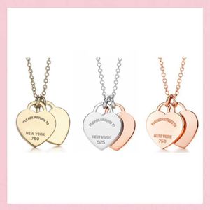 Correntes duplas clássicas Coração Pingente Colar 925 Sterling Silver Rose Gold 45cm Jóias presentes para seus parentes