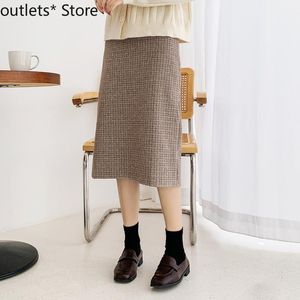 Jesienne i zimowe spódnice damskie bawełniane wirujące wysoką talię A-line spódnica średniej długości Koreańskie odzież