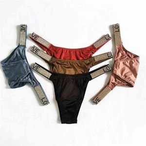 3pcs a set Women Thongs Sexy s letter Diamonds G-string Thong Low Waist Shorts Briefs T-back Fitness Triangle Panties 210730