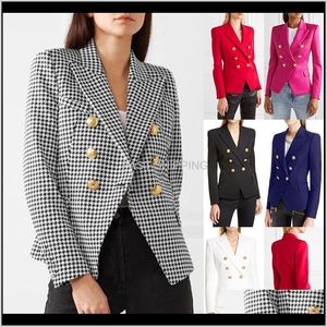 Women'S Suits Blazers Apparel Womens Double Breasted Fashion Houndstooth Solid Tops Arrival Female Slim Fit Jackets To 0M1Ta