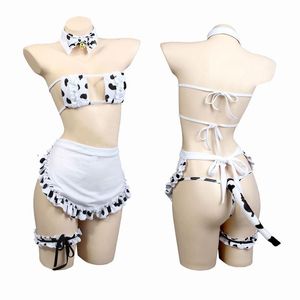 Lolita Bra And Panty Set Stockings Sexy Servant Lingerie Cos Cow Cosplay Costume Maid Tankini Bikini Swimsuit Anime Clothing