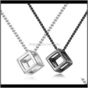 Necklaces & Pendants Jewelry Drop Delivery 2021 Vj Europe Retro Square Hollow Necklace Chain Titanium Steel 3D Pendant Accessories For Men Wo