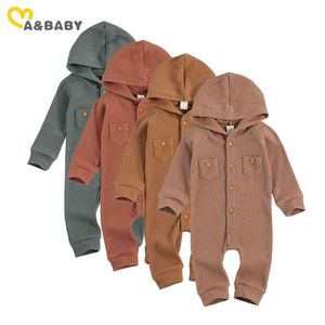 0-24m höst vinterfödd spädbarn baby pojke tjej jumpsuit långärmad varm romer solida kläder 210515