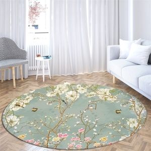 Round Pink Flowers Area Rugs Large Anti Slip Soft Home Living Room Bedroom Bathroom Floor Mats Print Decorate Carpet 220301