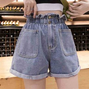 Sommar plus storlek denim shorts kvinnor mode Kroean hög midja blå jeans baggy wide ben 210525