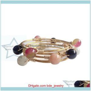 Charm JewelryCharm -armband västerländsk stil Kvinnor Koncise Handgjorda naturliga stenguld Koppartråd Wrap Bangle Jewelry Drop Delivery 2021 Ofyj