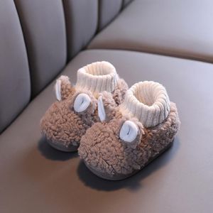 First Walkers Baby Boys Girs Winter Warm Shoes Fleece Anti Slip Soft Sole Infant Slippers D Animal Ears Cozy Socks Months