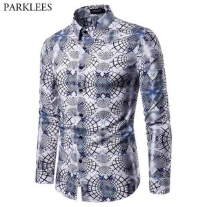 Psychedelic Mandala Print Shirt Men Fashion Long Sleeve Regular-fit Plus Size Shirts Mens Party Causal Social Shirt Male 210522