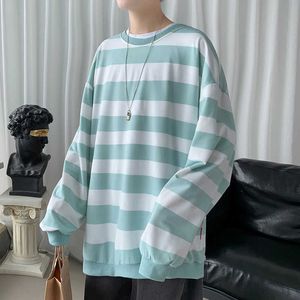 Pullover Hoodie мужская мода контрастность цвета повседневные полосатые толстовки мужчины уличная одежда дикая свободная уплотнительная толстовка мужская M-5XL Y0804