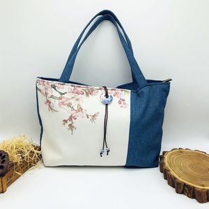 Sacos De Pano Chineses venda por atacado-Azul e branco acessórios de porcelana estilo chinês saco de pano retro despertício de lona hanfu estudante estudante bolsa de bolsa de ombro portátil femal