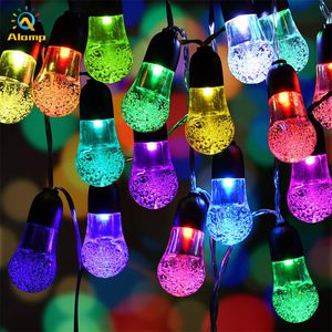 30 pcs LED lâmpada luz solar luzes de corda 8 modos de trabalho 1200mAh rgby bolha cordas de bola para festa de natal feriado jardim decoração