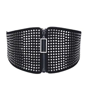 Elastisk midja Bandage Vintage Wild Waist Bem Ladies Dekorativa Wide Black Faux Läder Punk Retro Rivet Compote Belt 904-A984 Q0624