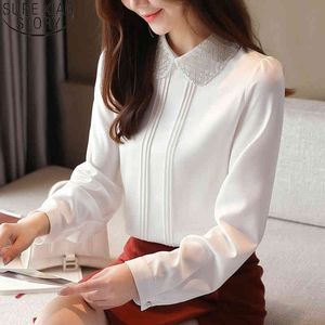 Sweet Fall Pullover Camicie Fashion Pink Chiffon Women Doll Collar Perline Camicetta Office Lady Blusas Top 12193 210417