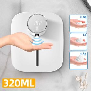 Automatic Digital Temperature Foam Liquid Soap Dispenser Rechargeable Sensor Touchless Hand Sanitizer Machine for Bathroom 211206