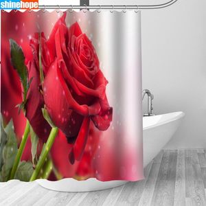 シャワーカーテンカスタマイズされた花赤いバラのカーテン防水ポリエステル布8サイズ高品質ケシ浴室