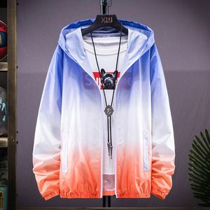 남성용 자켓 대형 폭격기 남자 가을 봄 캐주얼 outwear 그라디언트 코트 지퍼 후드가 얇은 통기성 유니섹스 하라주쿠