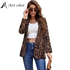 Damskie Garnitury Blazers Leopard Kurtki Kobiety Moda Casual Work Office Lady Suit Slim Single Button Business Kobieta Płaszcz Talever Brown