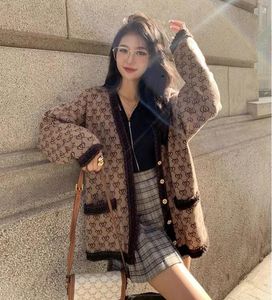casual Sweater Coat sweater cardigan new loose Jin Zhixiu autumn women's LOGO camel color V-neck mid-length knit
