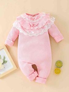 Baby Contrast Lace Ruffle Bow Tee Jumpsuit SHE