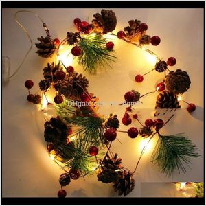 Decorations Festive Party Supplies Home & Garden2M 20Led Christmas Pine Needles Bells Red Fruit Decorative Lights String Battery Box Usb Indo
