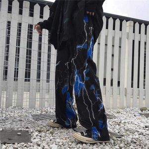 Pantaloni da donna Joggers Harajuku Street Retro Lightning Pantaloni Casual Allentati Ampia Gamba Pantaloni Sweatpants Tie-Dye Pantaloni stampati Q0801