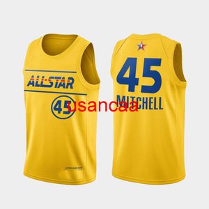 Alla broderier 6 Styles 45# Mitchell 2021 Säsong All Star Yellow Basketball Jersey Anpassa herrarna för kvinnor.