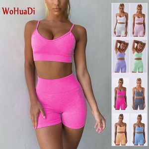 Yoga Outfit Wohuadi 2021 Bezszwowe Siłownia Zestaw Spodnie Sportowe Biustonosz Legginsy Szorty Workout Sportswear Fitness Sportwear Kobiety Odzież Push Up