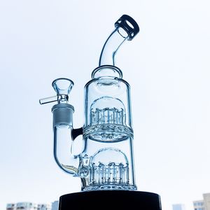 12 Arms Tree Percolator Hookahs Vattenrör Dubbel Perc Glas Bongs 14mm Kvinna Joint Bent Neck Små Dab Rigs Mini Bong med skål