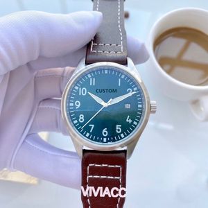 Klasyczne Nowe Mężczyźni Automatyczny Sport Zegarki Mechaniczne Czarny Brązowy Skórzany Zegar Stal Nierdzewkowy Kalendarz Wrist Watch 43mm