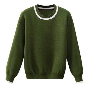 Bygouby Striped Woman Sweateres O pescoço manga comprida Pulôvers Top Elastic Mulheres Tricando Jumper Preto Verde Christmas Swaters puxar x0721