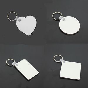 Party Favor Keychain Sublimation Various shapes MDF Square Wooden Pendant Thermal Transfer Double-sided Ring White DIY Gift