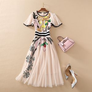 European and American Women's Wear for Summer 2021 Short with Flared Sleeves Fashion Mesh Sequined Embroidered Dress