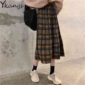 Plus Size 3XL Midi Gonna Donne Lungo Woolen Winter Street Plamed Gonne Plaid Gonne femminili Studenti caldi Autunno Streetwear 210421