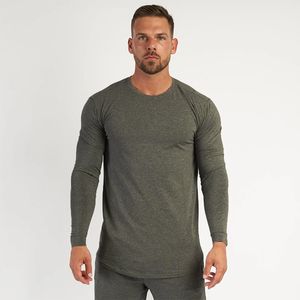 T-shirt de mode en coton pour hommes T-shirt à manches longues pour hommes T-shirts d'automne pour hommes Gym Bodybuilding Tee-shirts T-shirt décontracté pour homme Sportswear 210421