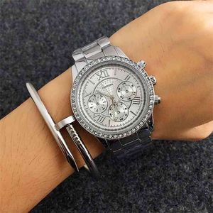 Genève Classic Luxury Quartz Kvinnor Klockor Mode Kvinna Klocka Reloj Mujer Silver Diamonds Ladies Armbandsur 210707