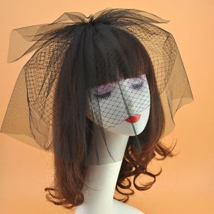 Bridal Wedding Fascinator Veil Headpieces Solid Color Two Layers Fishnet Mesh Hair Clips Photography Props Headwear Black/White Headpieces