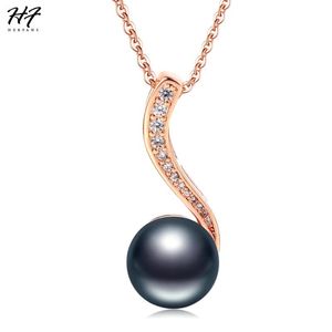 Elegant svart imitation pärla hängsmycke halsband för kvinnor rose guld färg mode smycken smycken tjejer xmas gåva n435 halsband