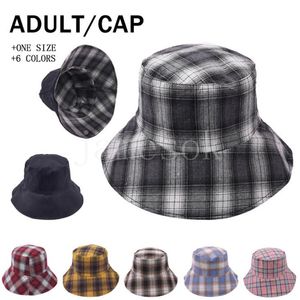 Double Side can wear !!! 6 Plaid Bucket Hat Fisherman Hats Sun Street Outdoor Sports Tide Caps Spring Fall Summer DB813