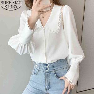 French Style Elegant White Chiffon Blouses Doll Collar Fashion Korean Lantern Long Sleeve Blouse Women Tops Shirt 11546 210417