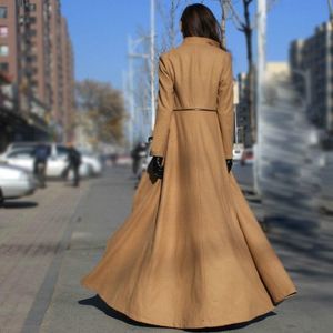 Women's Wool & Blends Winter Women Woolen Maxi Long Overcoat Streetwear Splice Zipper Office Ladies Outerwear Runway Coat Windbreaker