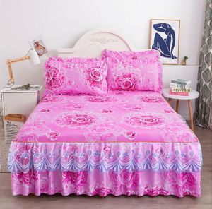 Koronki Łóżko Spódnica + 2 sztuk Poszewki Pościel Zestaw Princess Koronkowa Pościel Bedspreads Dopasowany Prześcieradło Dla Dziewczyn Królowa Królowa Rozmiar F0399 210420