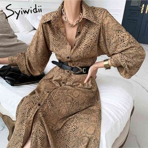 Syiwidii Spring Summer Leopard Printed Long Shirt Dress for Women Turn Down Collar Long Sleeve Ladies A-line Party Dress 210417