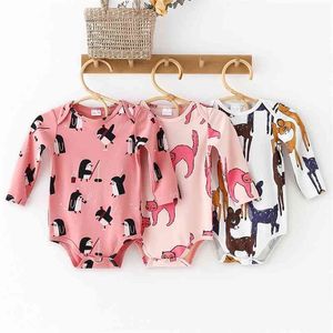 3 teile/los Neugeborene Mädchen Jungen Bodys Marke Tiere Einteilige Overall Langarm Outfits Frühling Herbst Baby Kleidung 210315