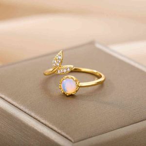 Vintage Opal Rings For Women Stainless Steel Gold Opal Crystal Stone Fashion Finger Ring Engagement Bohemian Jewelry Anillos G1125