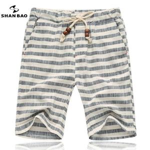 Shan Bao Brands Mężczyźni Letnie Szorty Moda Styl i wygodna Oddychająca Bawełniana Stripe Wyrywka Męska Plaża 210714