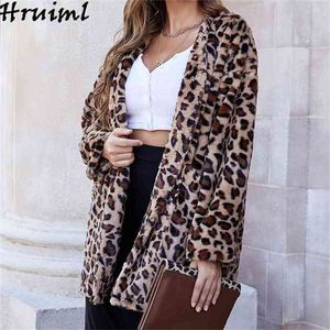 Cappotto da donna Giacche a maniche lunghe leopardate per giacca da donna invernale moda Cappotti coreani larghi Drop 210513