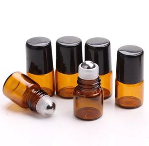 1200pcs 2ml glasrulle på flaskor med rostfritt stålrulle liten 2cc Amber Essential Oil Rollers Bottle Promotion Sn5490