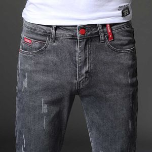 Moda Yüksek Kalite Streç Rahat Erkekler Kot Skinny Jeans Erkek Mavi Siyah Gri Denim Kot Erkek Pantolon Marka Pantolon Y0927